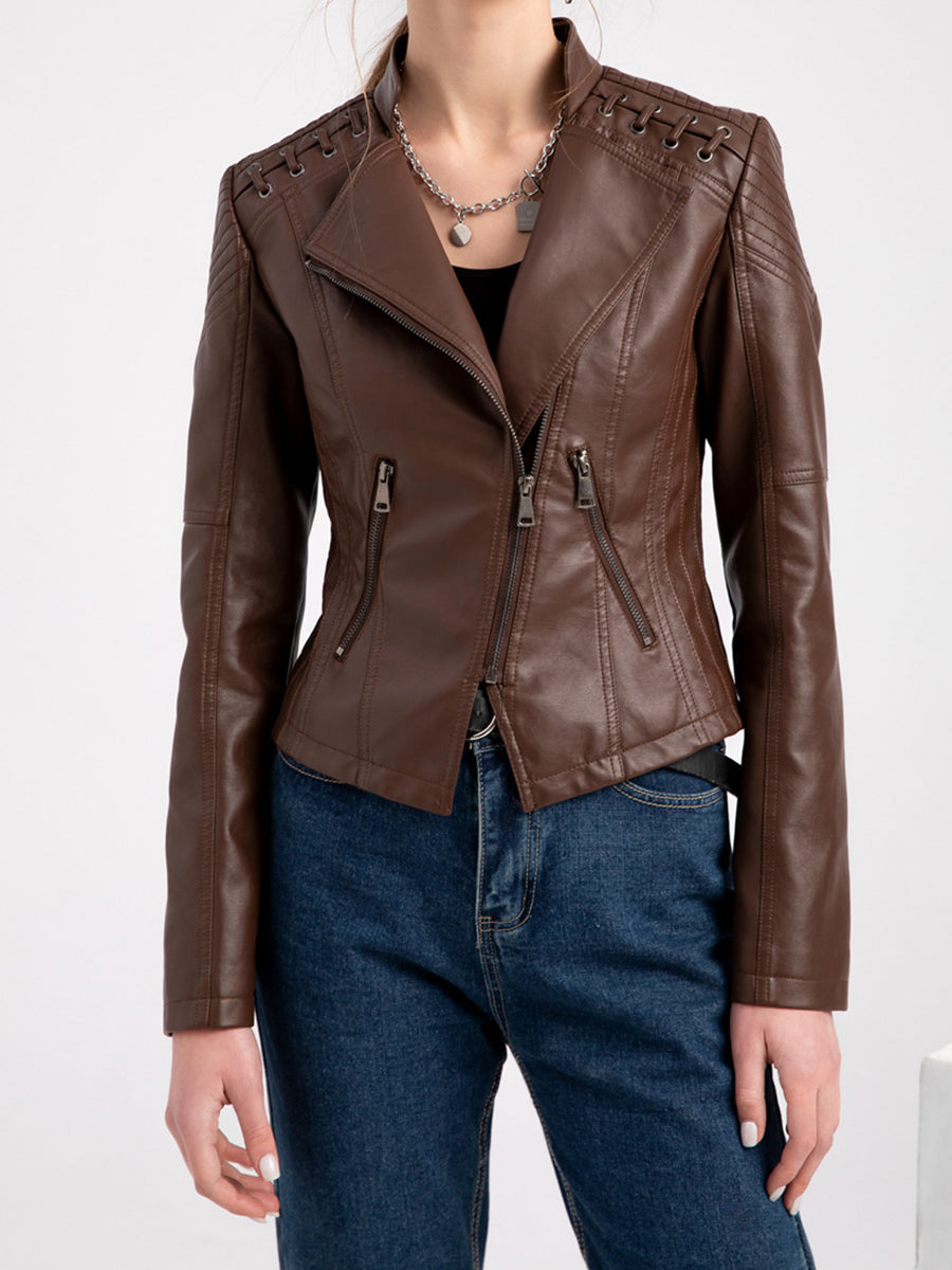 Onbely Perfecto femme en cuir PU avec poches et fermeture éclair