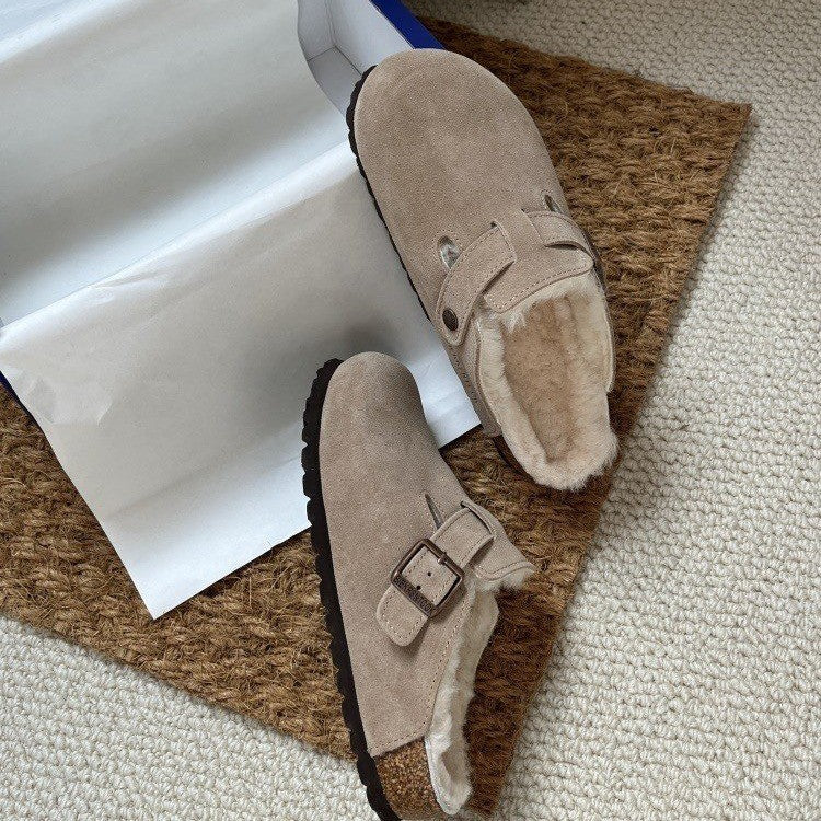 Mules en Daim à Fourrure - Sabots Mode Confortable pour Automne-Hiver