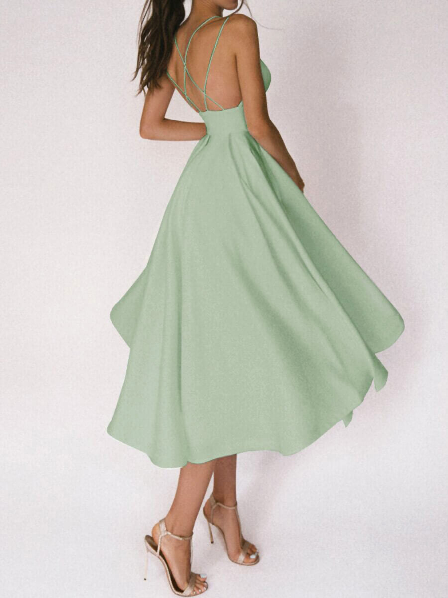 Onbely mi-longue robe trapèze à fines brides élégant de cocktail