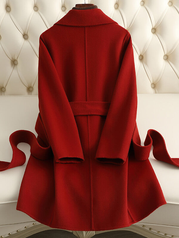 Onbely manteau en laine avec ceinture col revers femme élégant noël