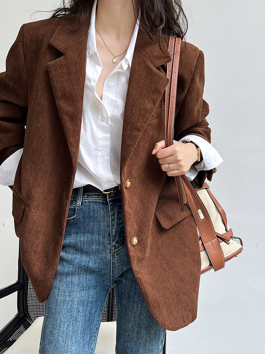 Onbely Blazer en velours côtelé femme style vintage avec poches et boutonnage