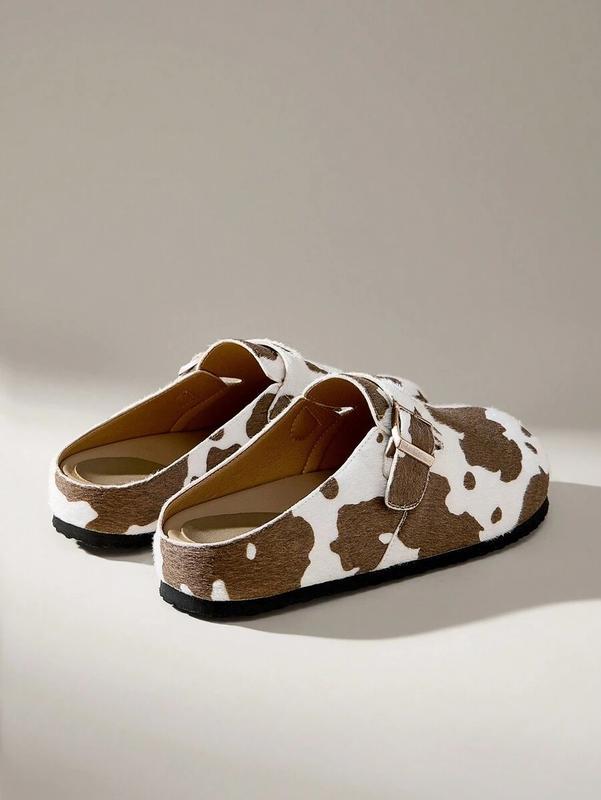 Mules et Sabots à Imprimé Vache Taupe - Style Bohème et Confortable