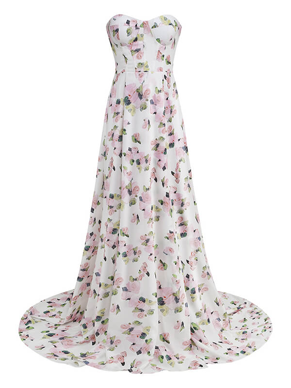 Onbely robe maxi longue imprimé à fleurie bustier fendu le côté - onbely