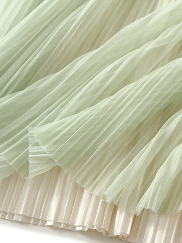Onbely Jupe Longue Plissée en Tulle à Couleur Dégradé Élégant pour Femme