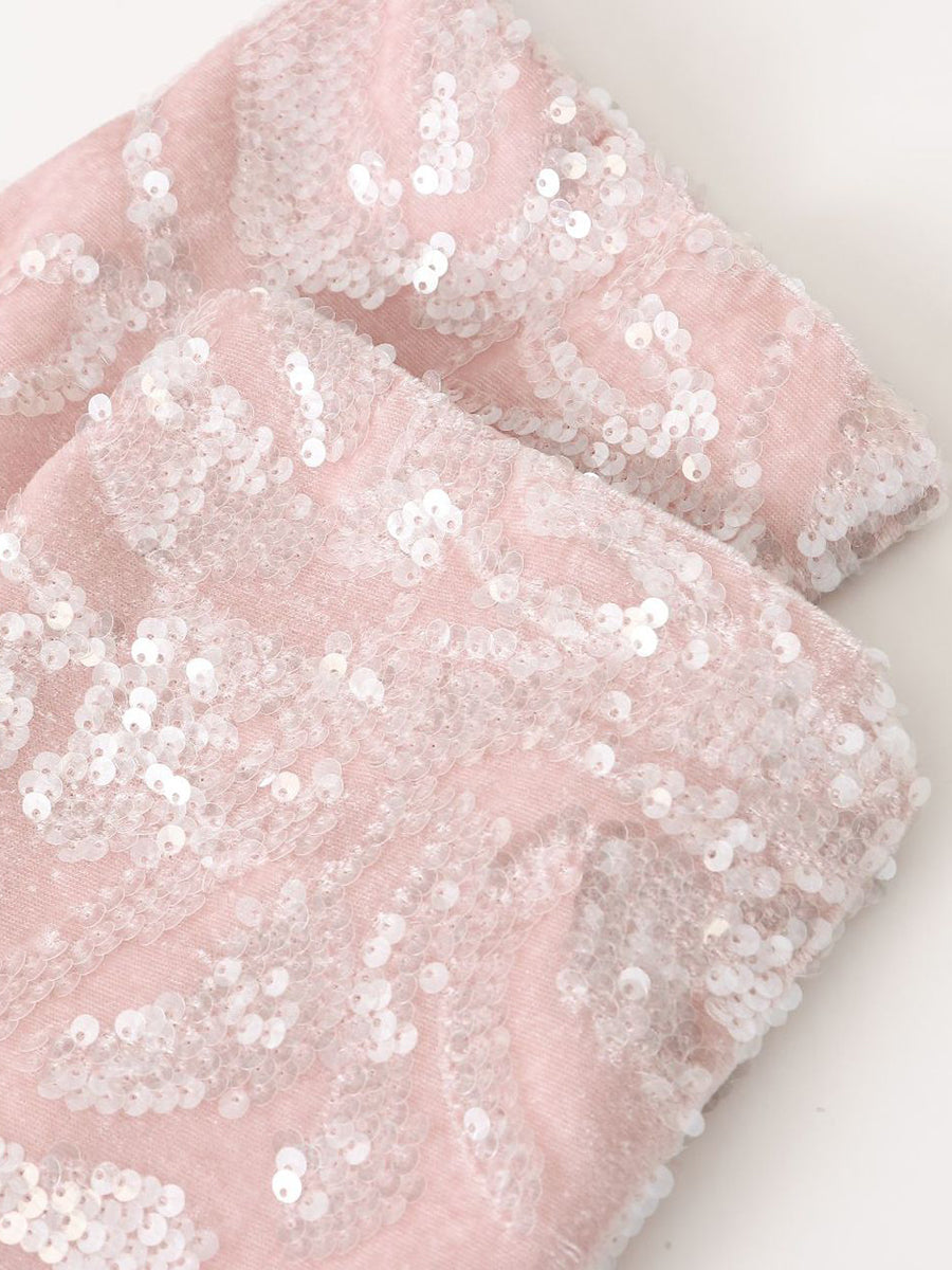 Onbely Manteau en velours rose avec col montant et manches longues en sequins scintillants