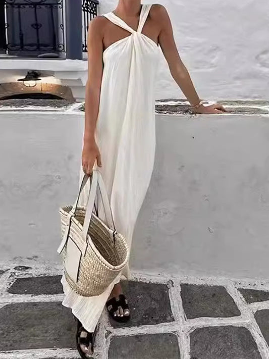 Onbely robe longue licou lâche décontracté vacances blanc