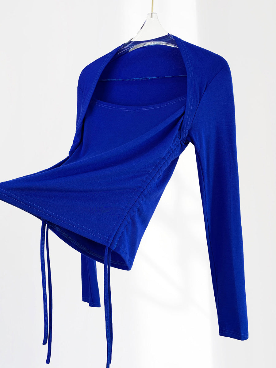Onbely haut strappy col carré manches longues femme mode