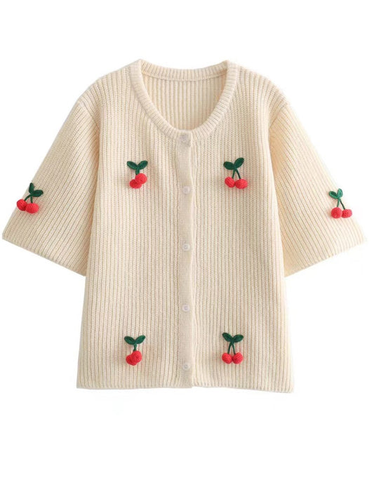 Onbely t-shirt crochet cerise col rond pour femme décontracté