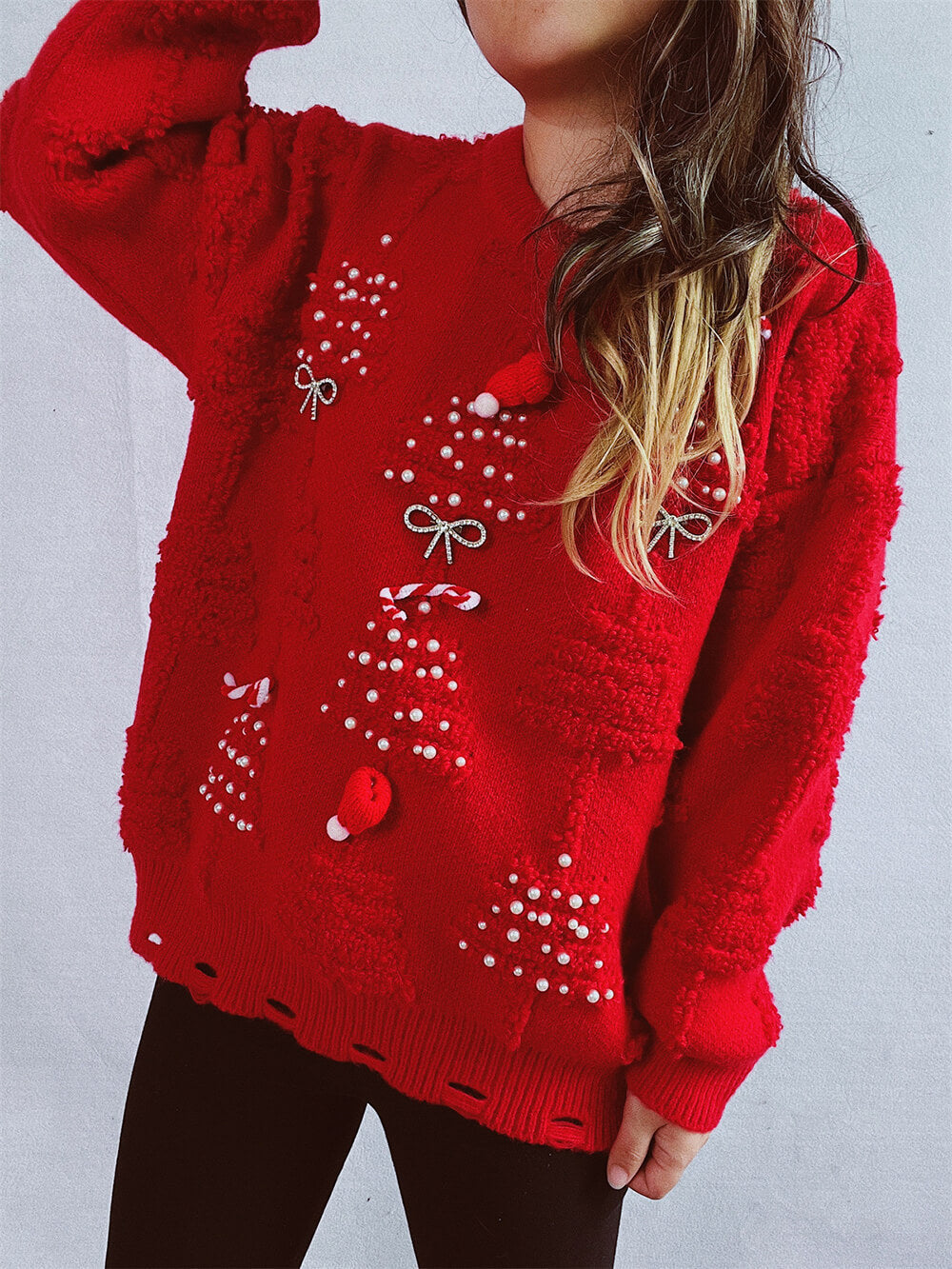 Pull De Noël à motif de sapin floqué