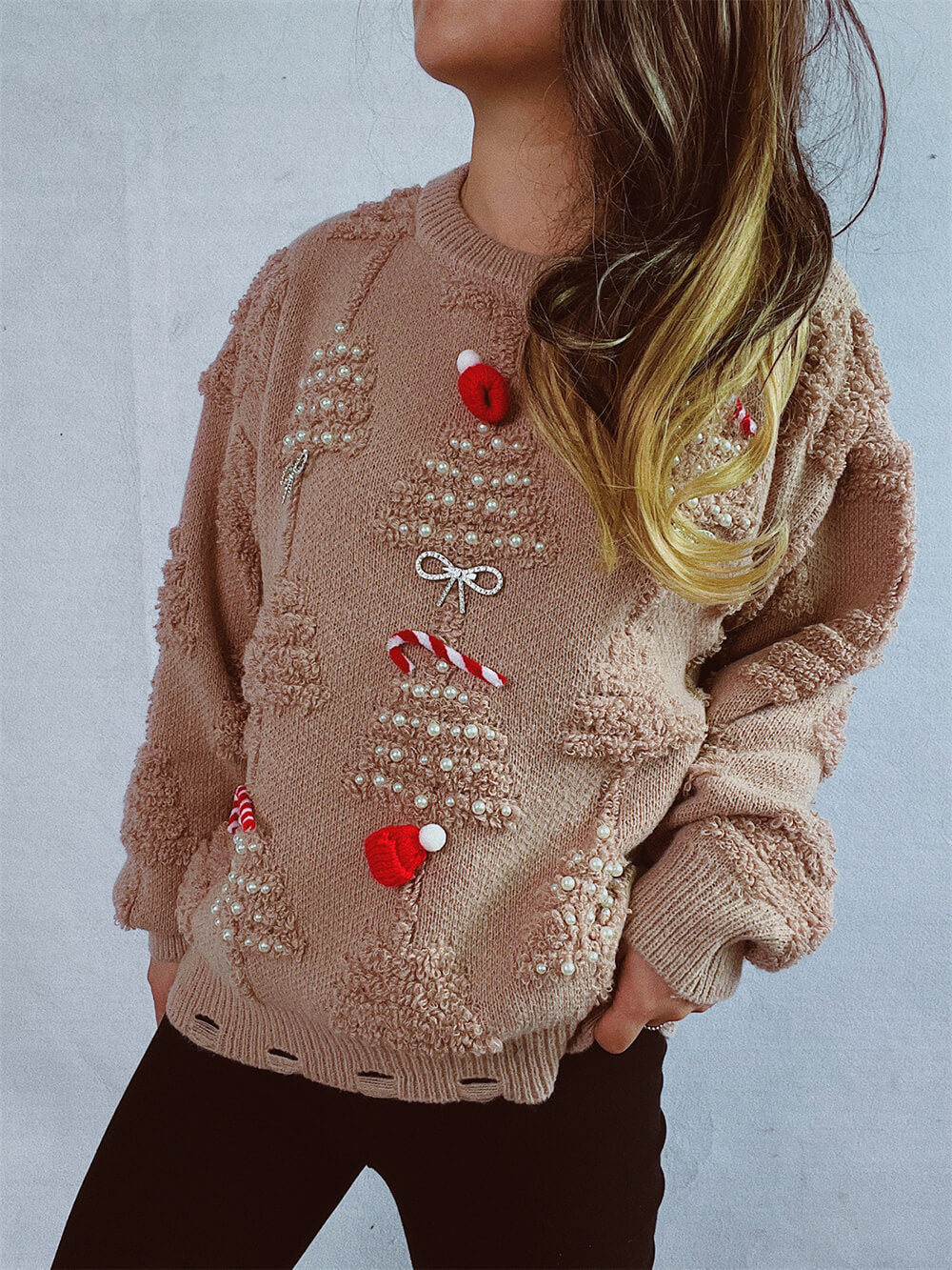 Pull De Noël à motif de sapin floqué