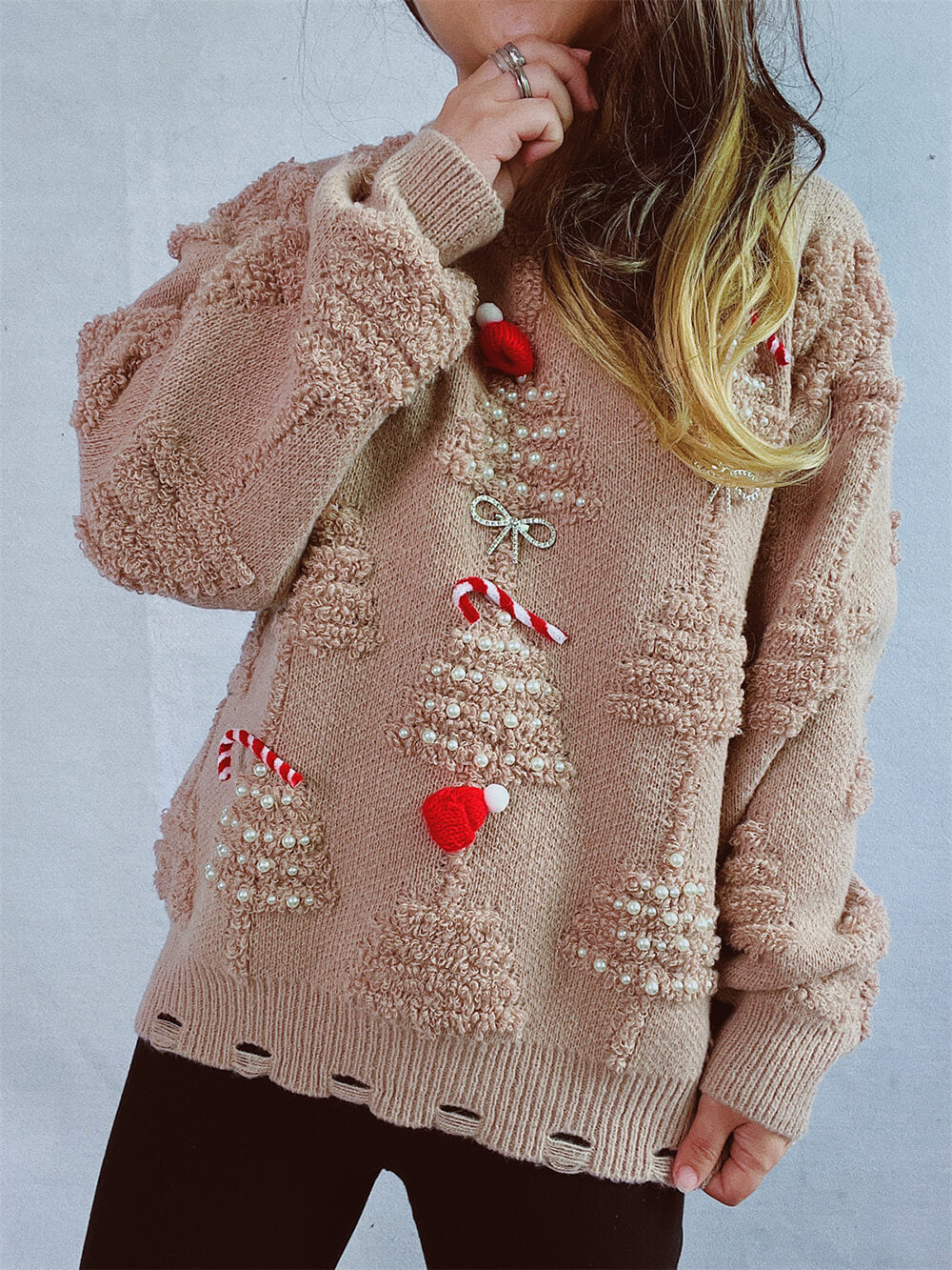 Pull De Noël à motif de sapin floqué