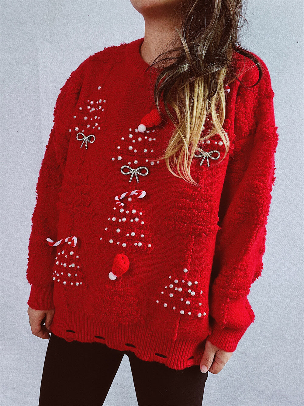 Pull De Noël à motif de sapin floqué