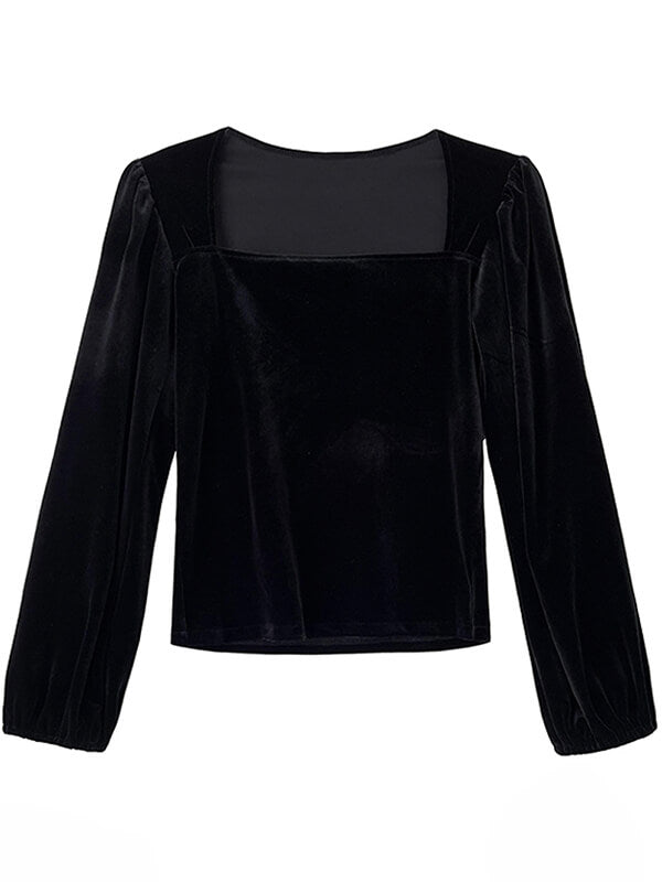 Onbely hauts noir velours col carré pour femme - onbely