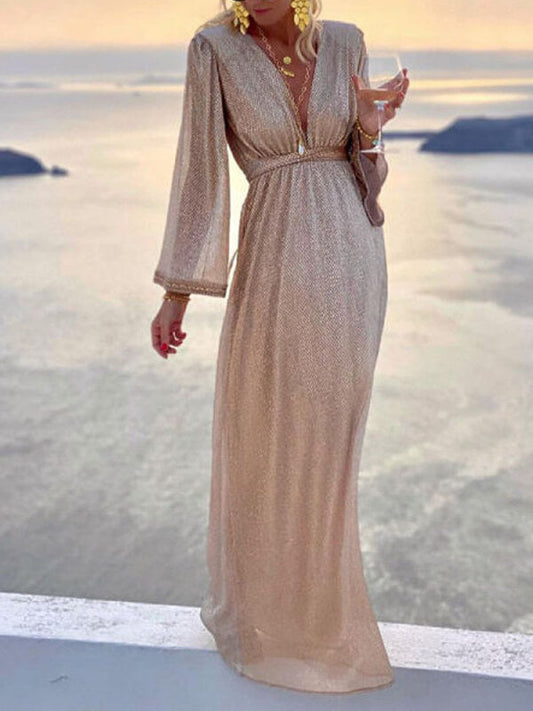 Onbely robe longue brillante paillette élégant champagne - onbely