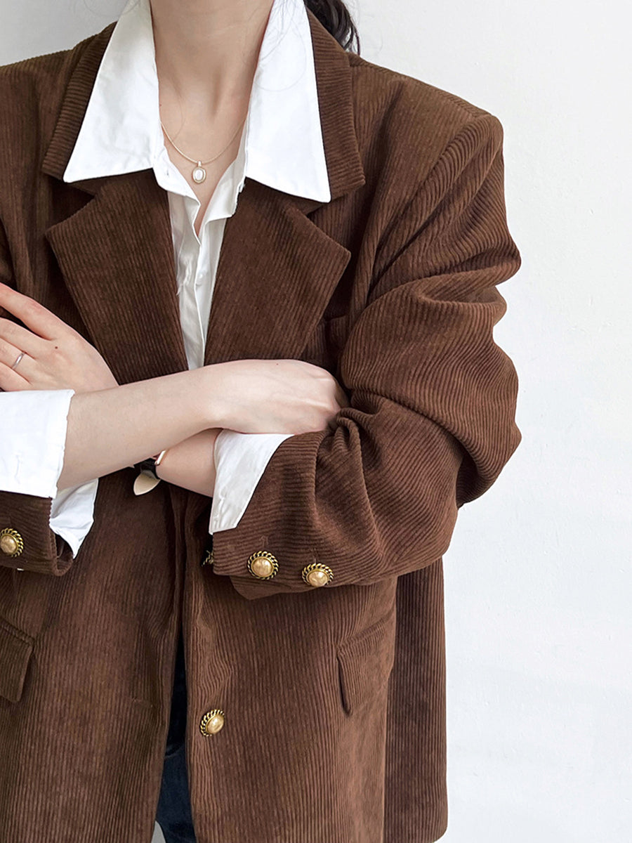 Onbely Blazer en velours côtelé femme style vintage avec poches et boutonnage