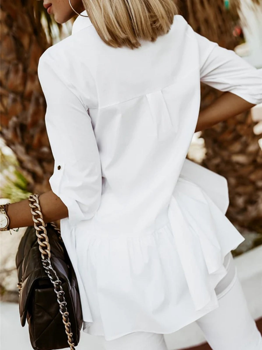 Onbely blouse à volantée boutonnage col chemise manches au coude femme élégant