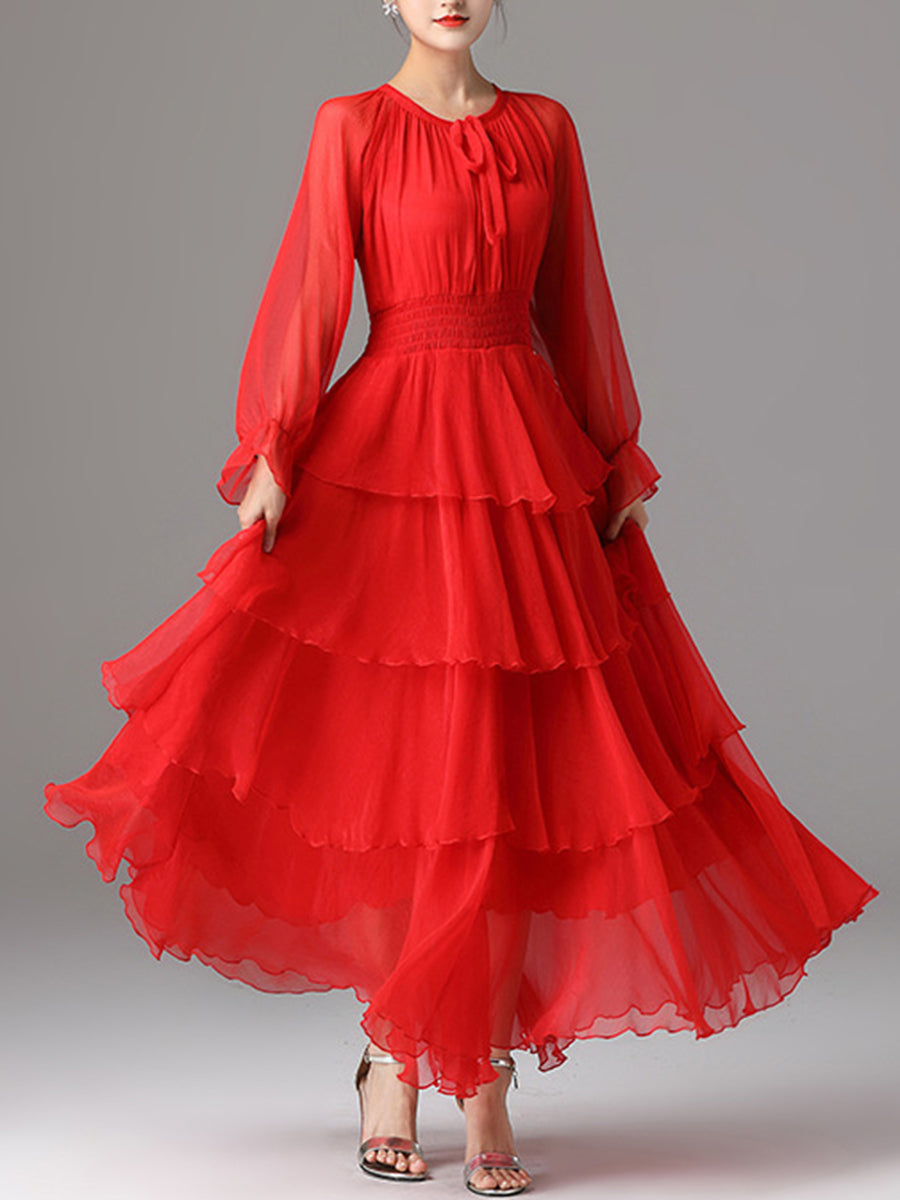 Onbely robe longue mousseline manches longues élégant