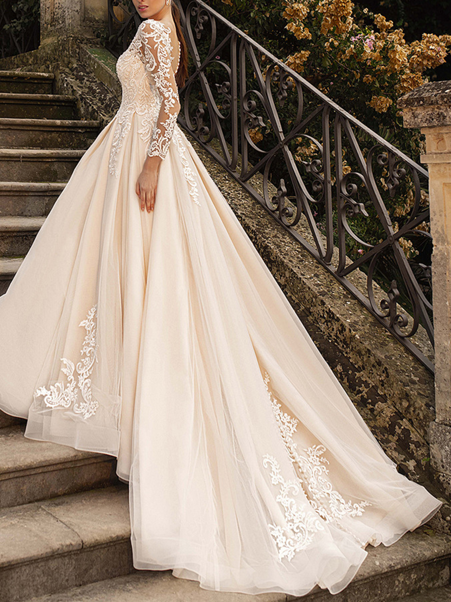 Onbely robe de mariée maxi longue dentelle appliques pearl dos nu bohème