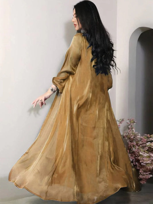 Onbely ensemble robe en satin femme elegant decontracte manches longues noeud bright wire mode