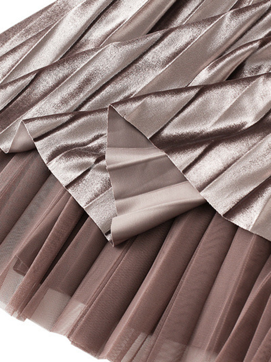 Onbely jupe longue plissé velours tulle femme élégant