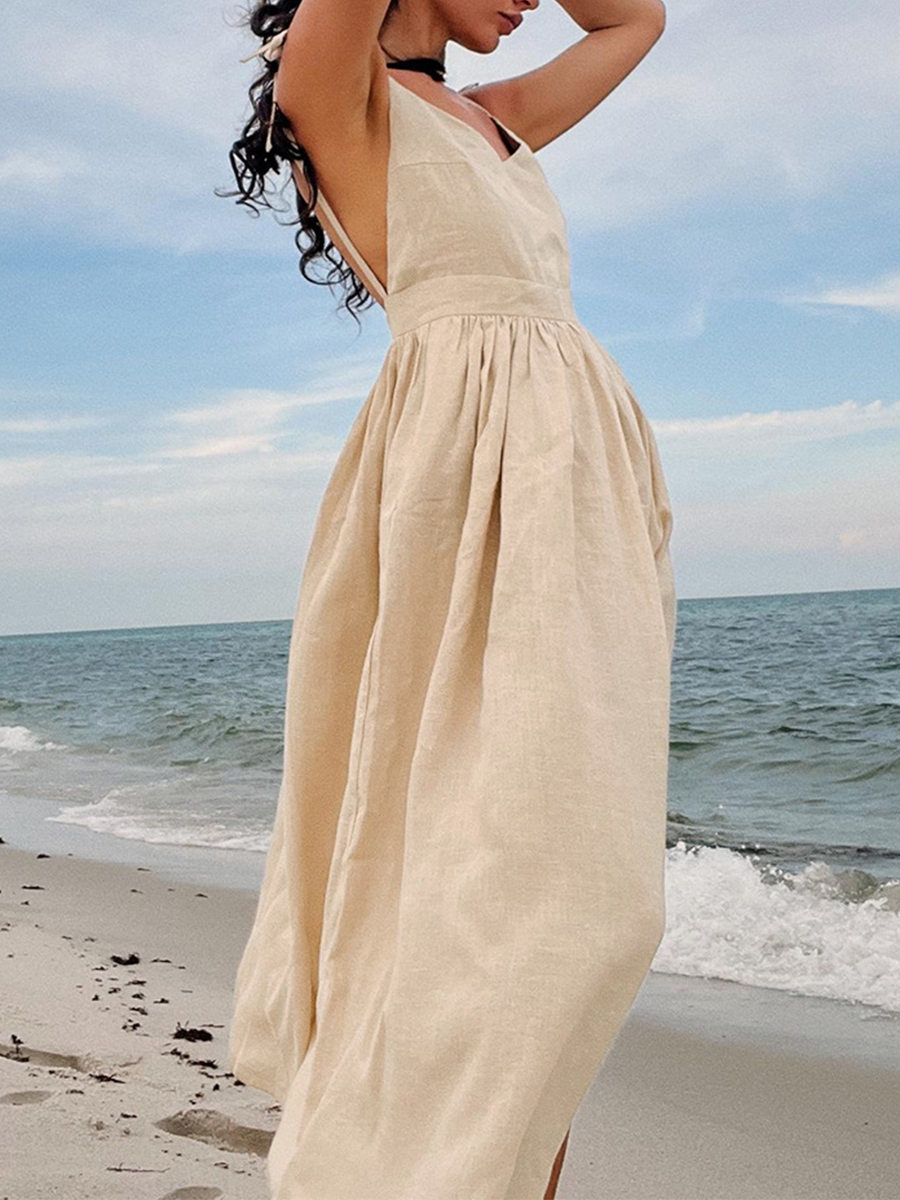 Onbely mi-longue Robe à fines brides Dos Nu décontracté de Plage