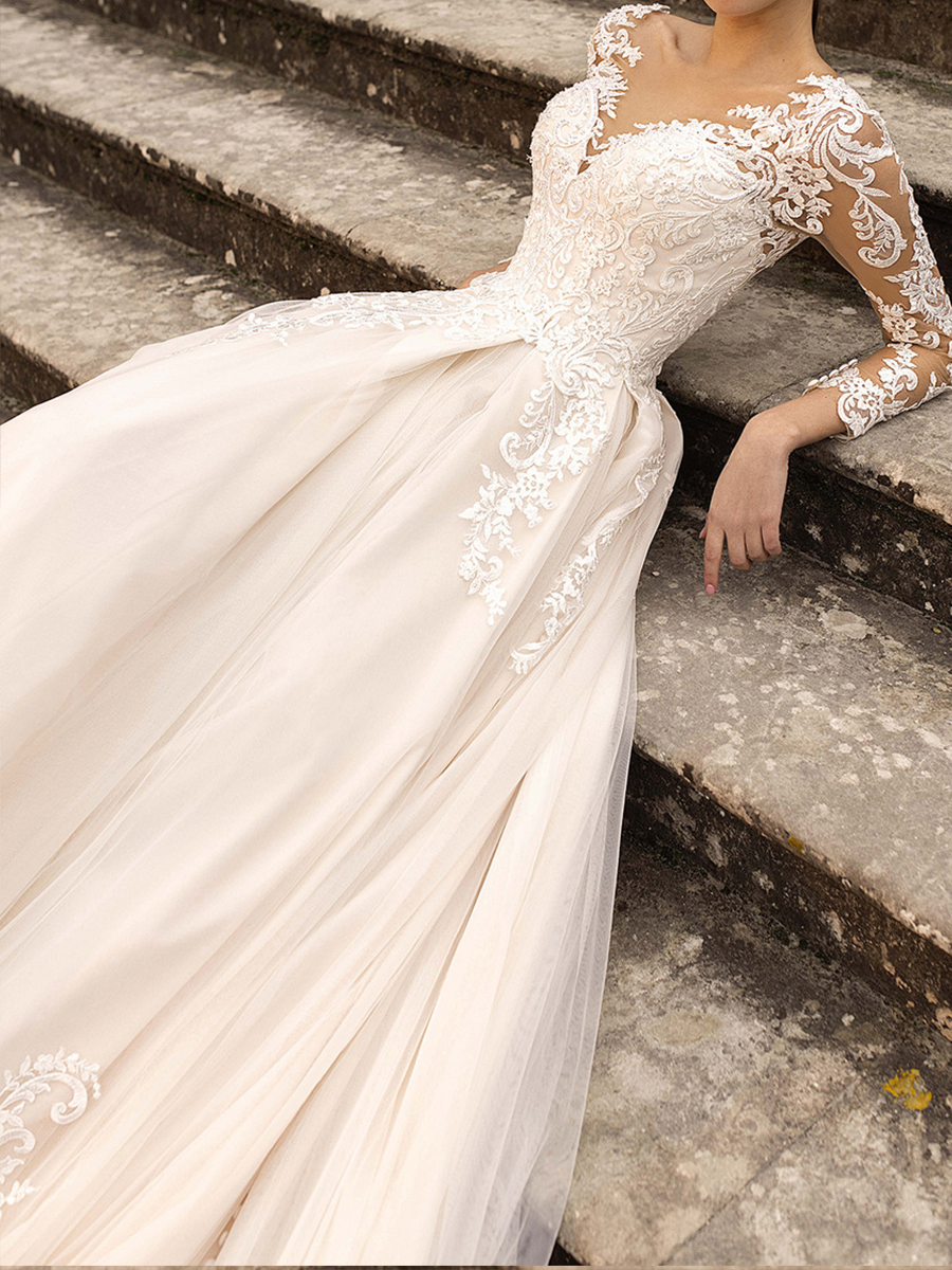 Onbely robe de mariée maxi longue dentelle appliques pearl dos nu bohème