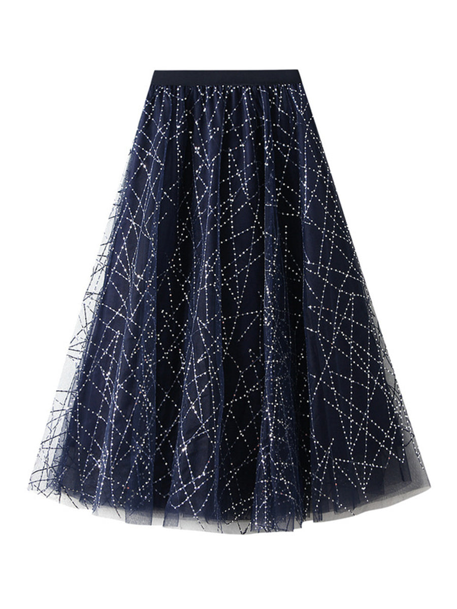 Onbely jupe longue tulle brillante paillette femme mode