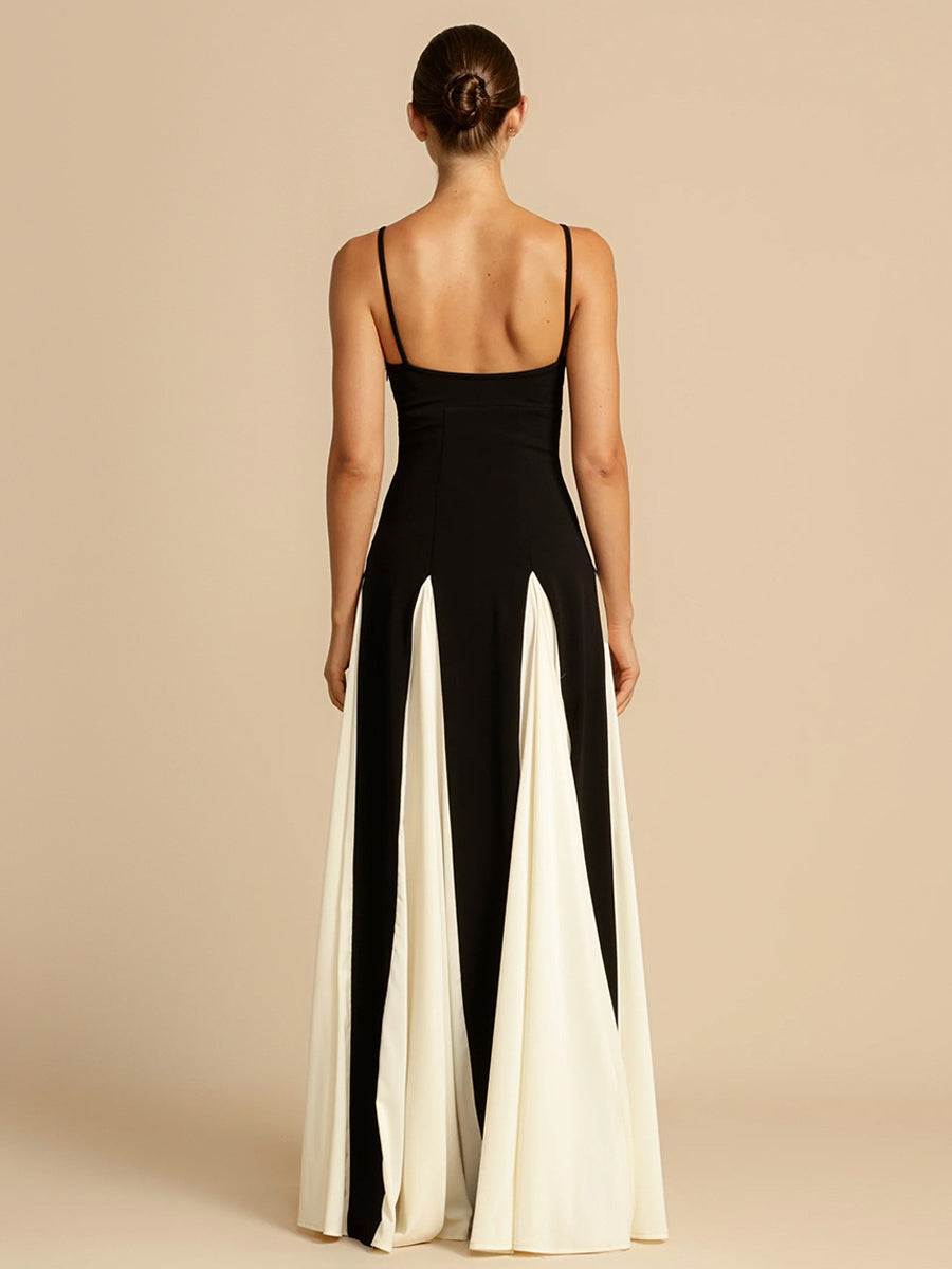 Onbely Robe longue bicolore noir et blanc à fines brides élégante de soirée