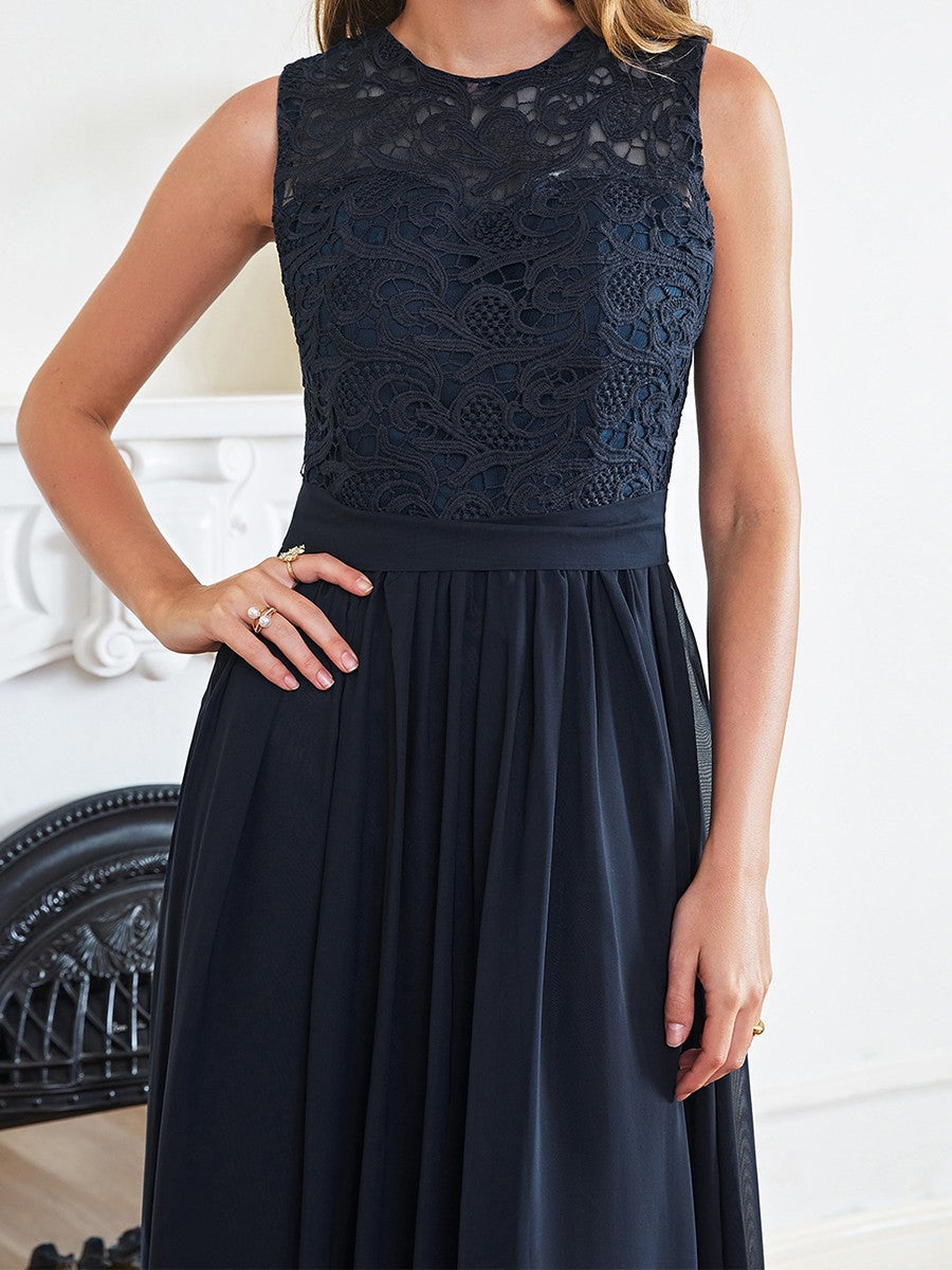 Onbely robe demoiselle d'honneur longue dentelle mousseline col rond élégant
