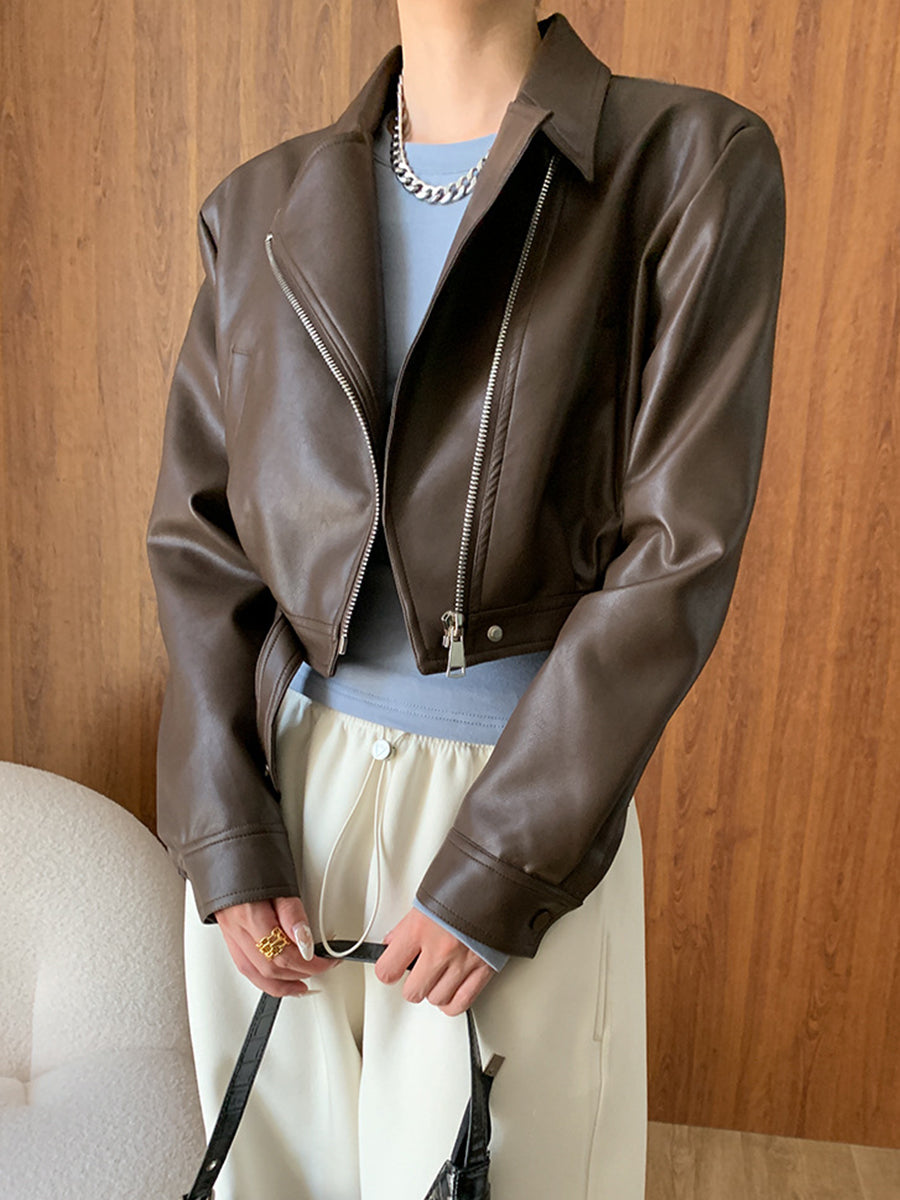Onbely Perfecto femme en simili cuir court avec poches et fermeture éclair