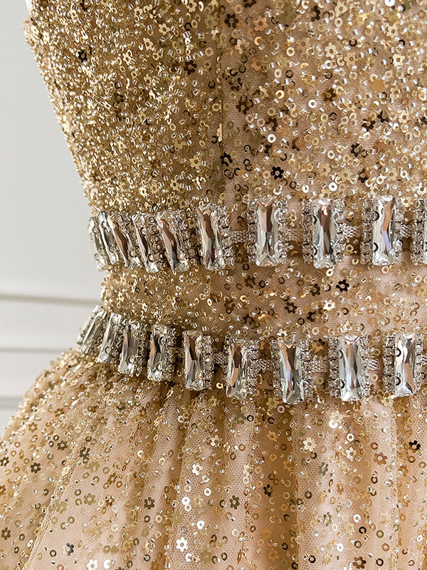 Onbely robe longue de soirée brillante paillette strass licou - onbely