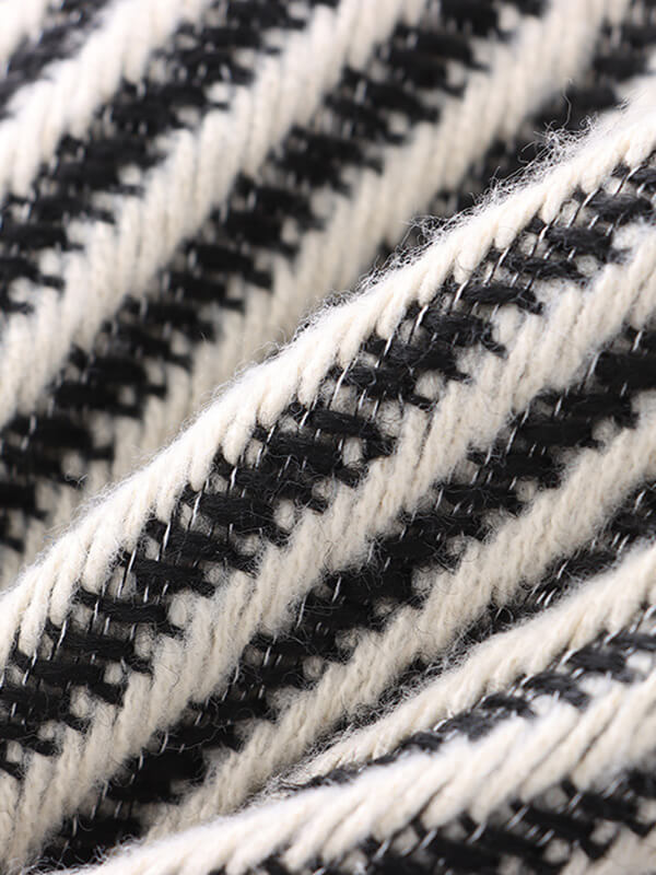 Onbely veste courte rayée en tweed avec frange et poches pour femme élégante