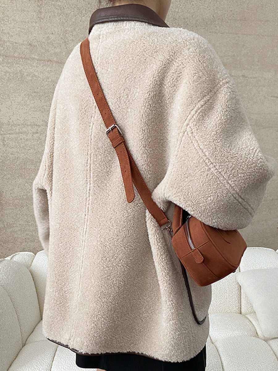 Onbely manteau aviateur simili cuir réversible boutonnage pour femme