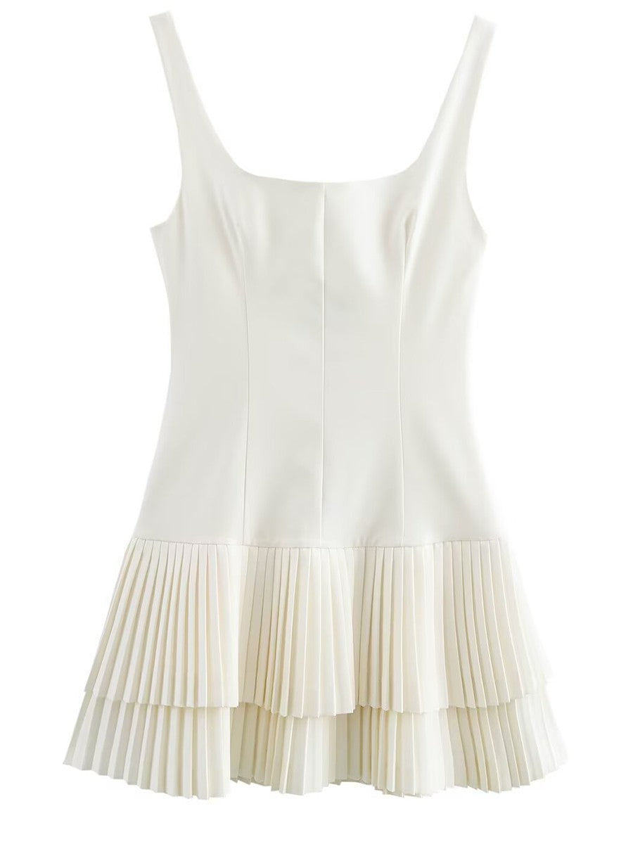 Onbely robe courte plissé bretelle col carré mode