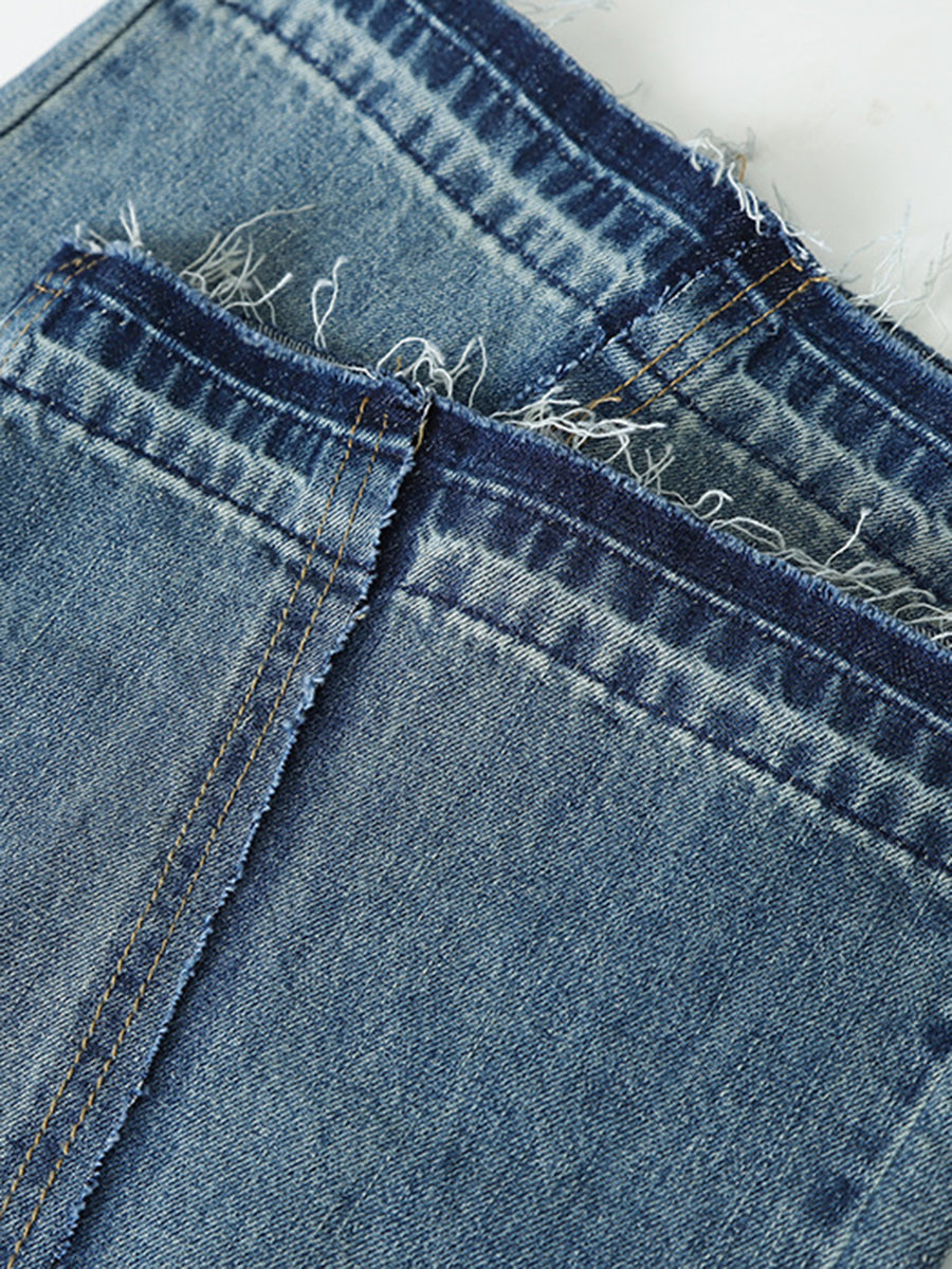 Onbely Jeans Longs Flare Évasé Vintage pour Femme avec Poches et Fermeture Éclair
