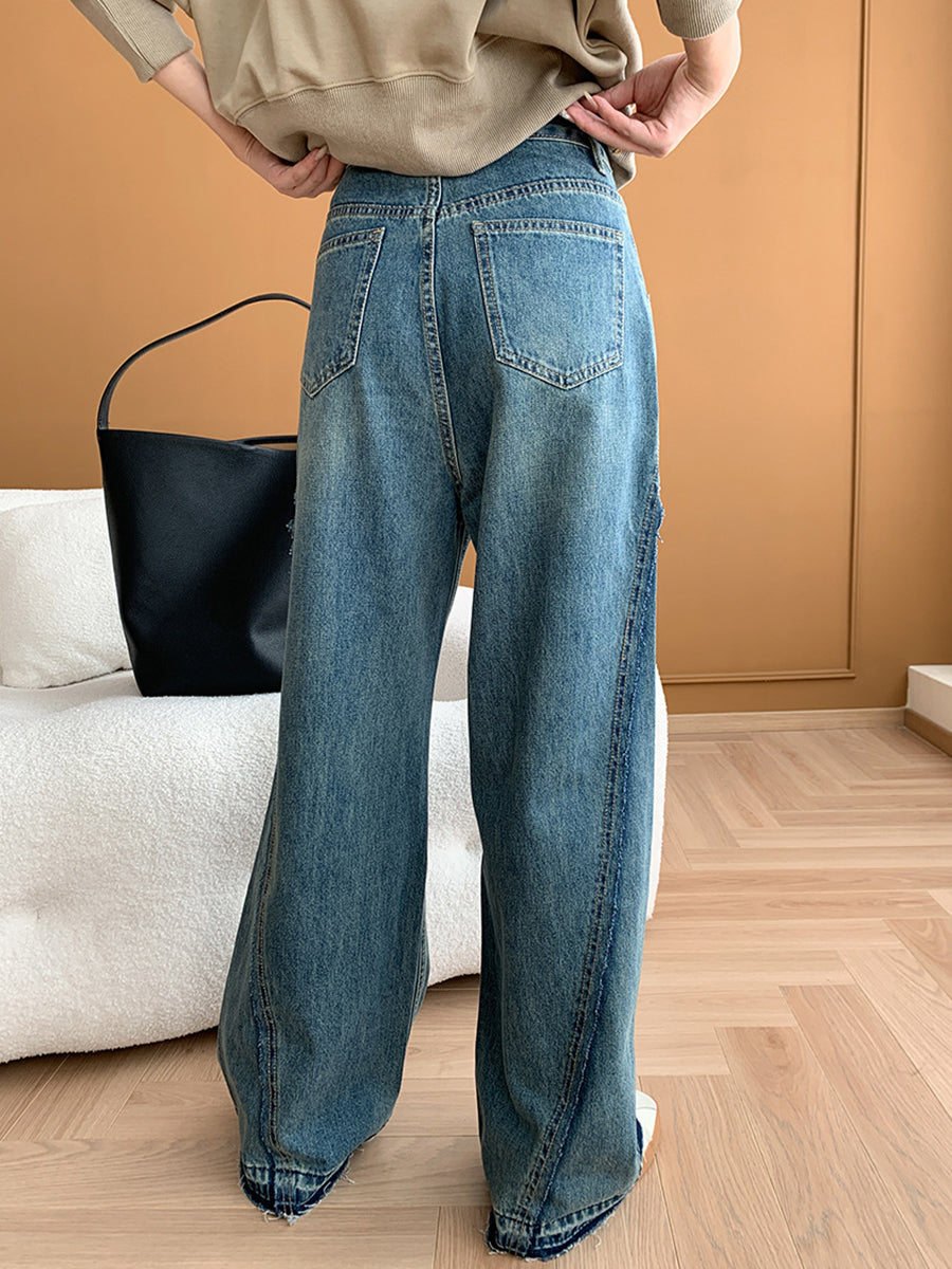Onbely Jeans Longs Flare Évasé Vintage pour Femme avec Poches et Fermeture Éclair