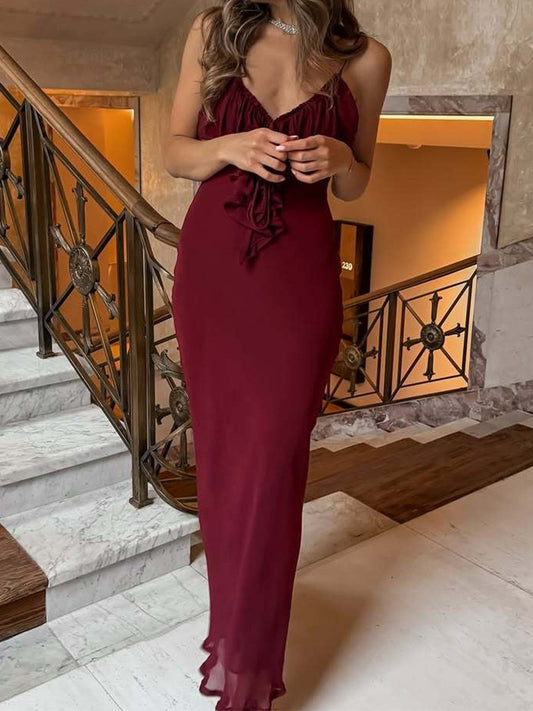 Onbely robe de soirée longue moulante rayé dos nu à fines brides col en V cintrée mode style de rue tous les jours