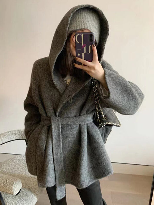 Onbely manteau en laine à capuche femme - onbely