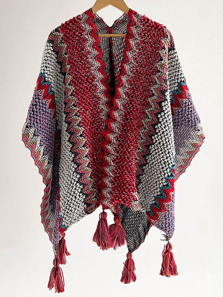 Onbely châle tissu tricoté avec frange ethnique