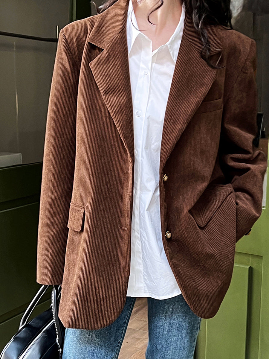 Onbely Blazer en velours côtelé femme style vintage avec poches et boutonnage
