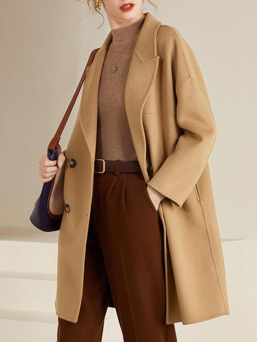 Onbely mi-longue manteau en laine double boutonnage épaule tombante femme