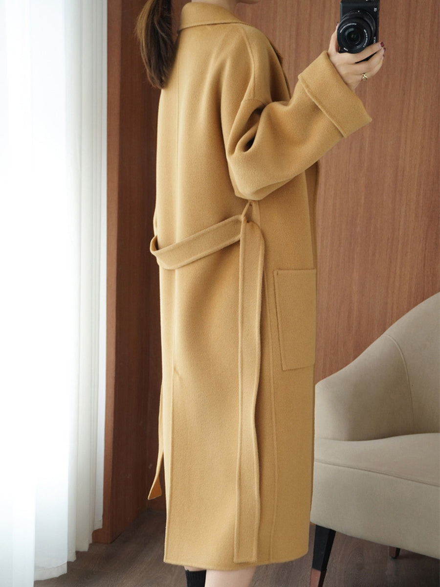 Onbely manteau en laine longue avec poches ceinture pour femme