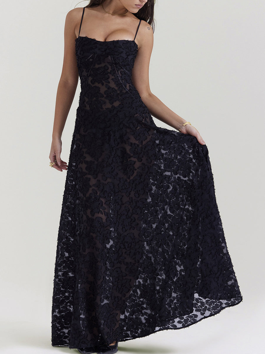 Onbely robe de soirée longue élégante à fines brides en jacquard pour un mariage femme cérémonie