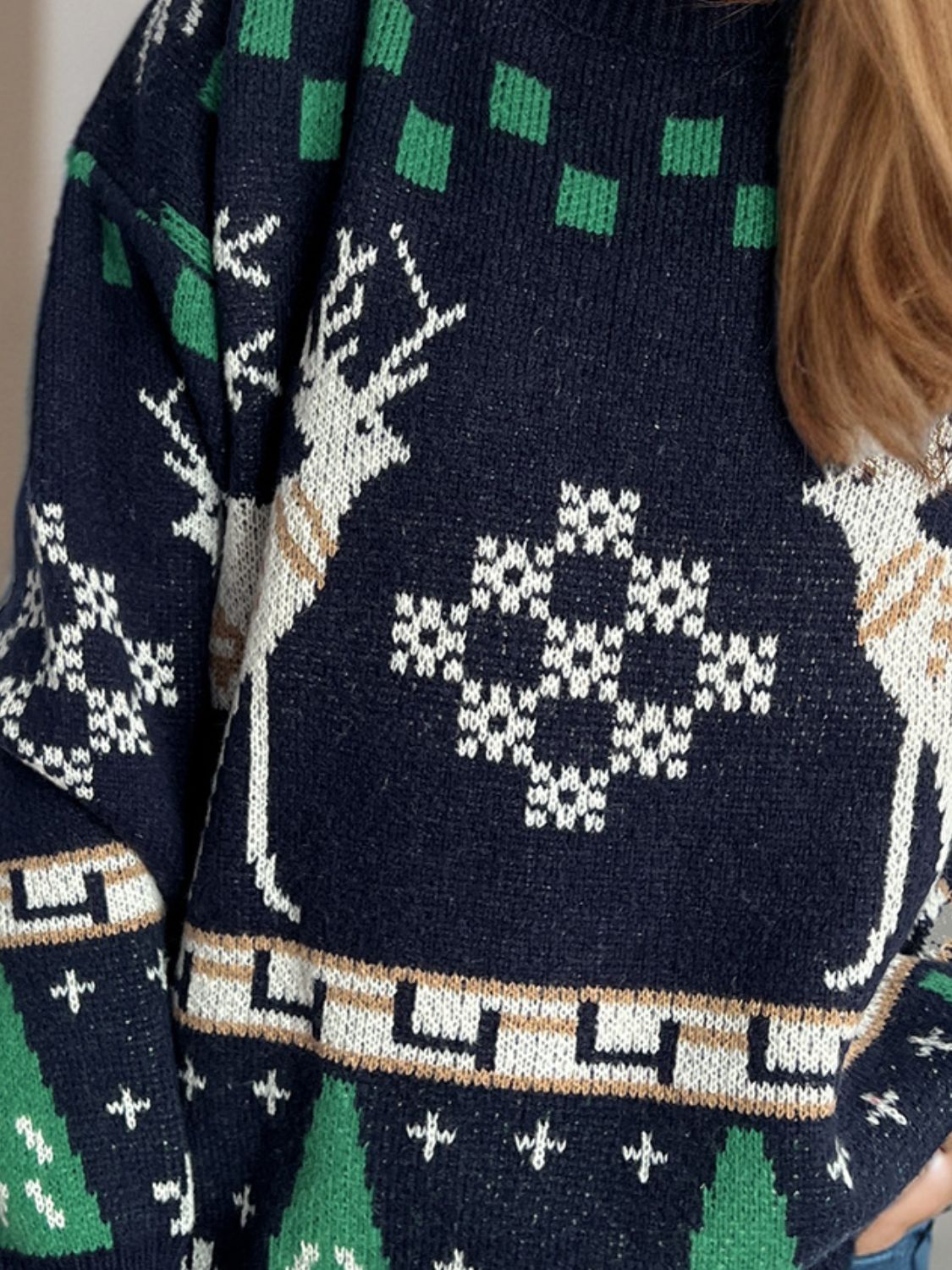 Pull de Noël à col rond et manches longues avec motif de renne