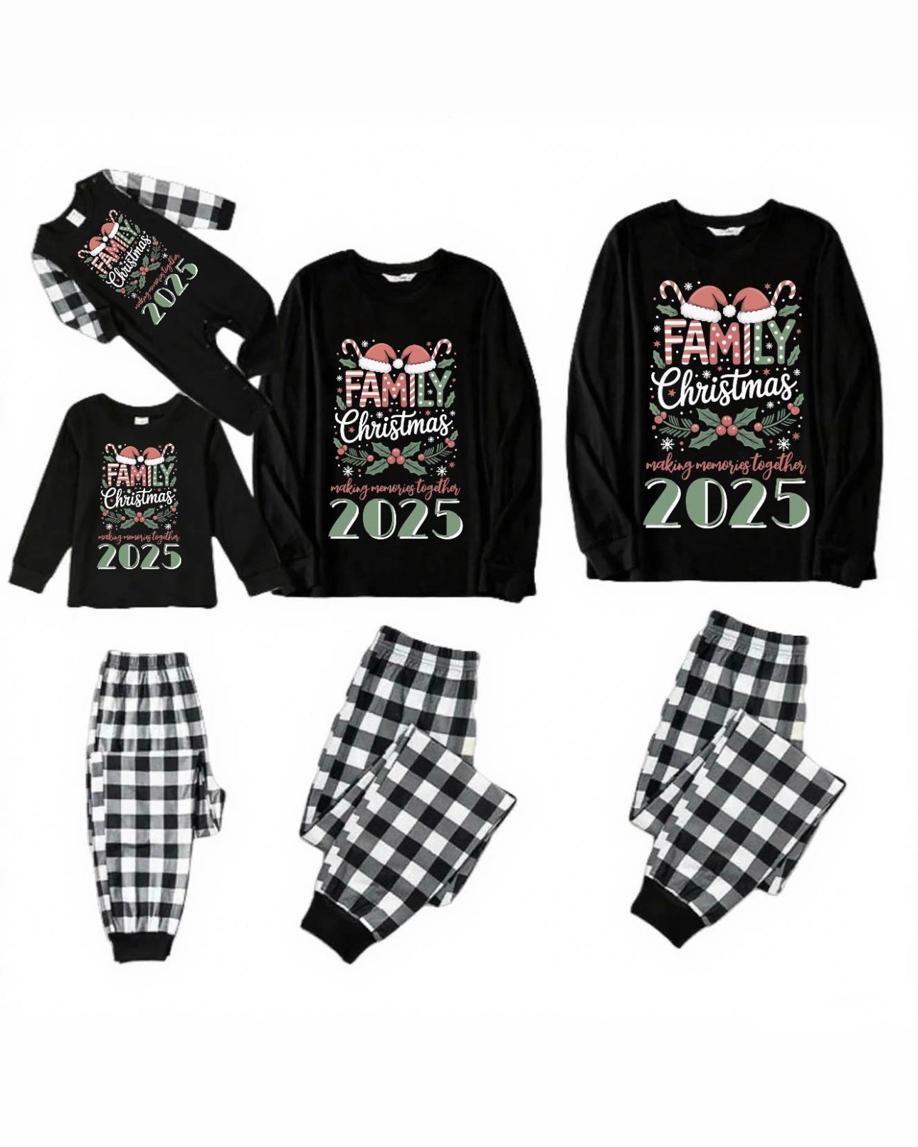 MEMORIES - Pyjamas de Noël familiaux à carreaux noirs et blancs