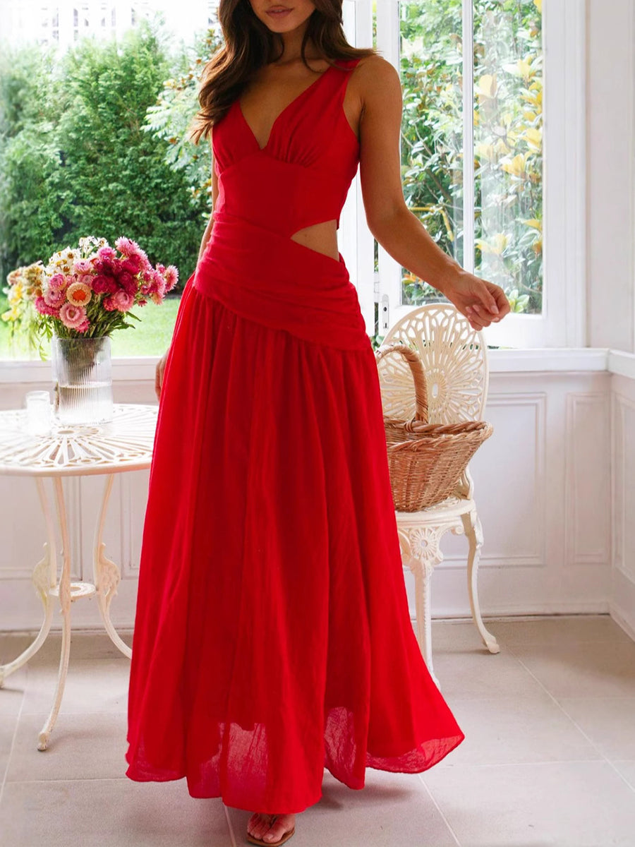 Onbely Robe de soirée longue à découpes latérales et col en V élégante pour bal de promo