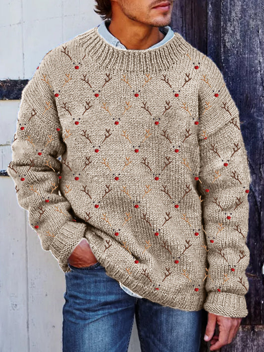 Pull De Noël homme brodé visages de rennes confortable