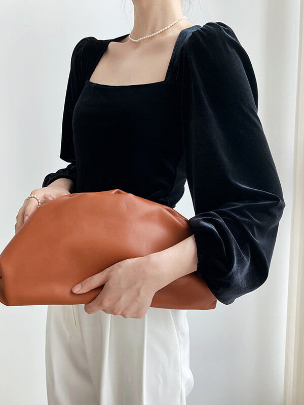 Onbely hauts noir velours col carré pour femme - onbely