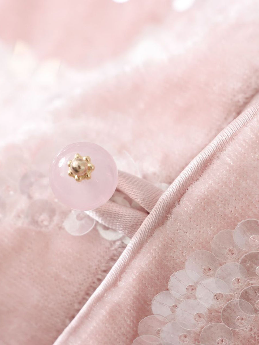 Onbely Manteau en velours rose avec col montant et manches longues en sequins scintillants