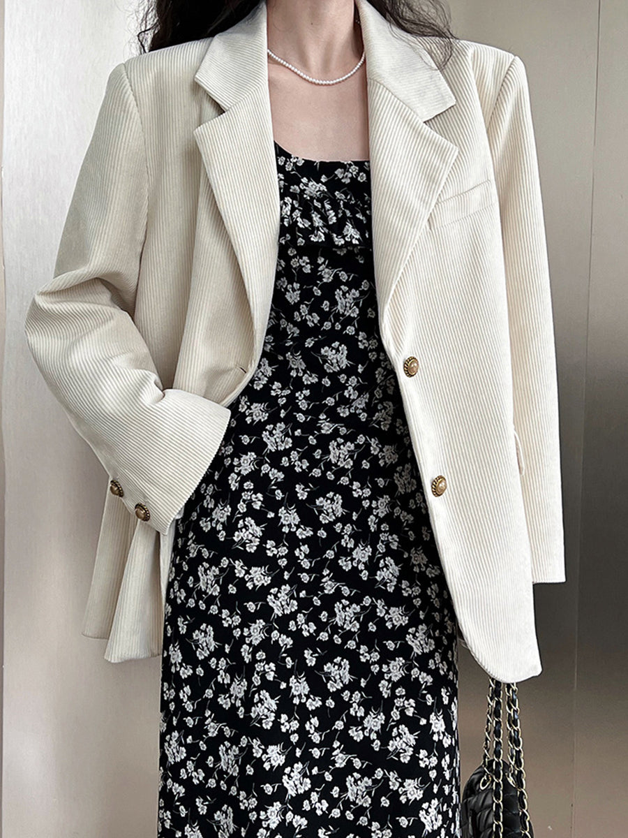 Onbely Blazer en velours côtelé femme style vintage avec poches et boutonnage